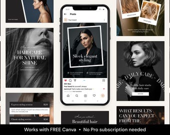 Plantillas de Instagram para peluqueros, kit de redes sociales para salones de belleza (Canva)