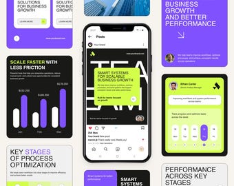 Plantillas de Canva para Instagram, publicaciones e historias en carrusel, kit de redes sociales para empresas, marcas y emprendedores.