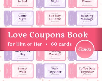 Cupones de amor imprimibles para parejas: regalo romántico de San Valentín, libro de cupones de amor editable