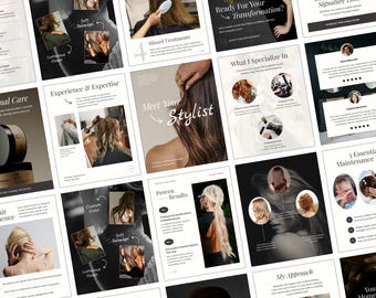 Paquete de contenido y marca de Instagram para cabello de lujo: 50 plantillas de Canva + 7 conjuntos de carrusel