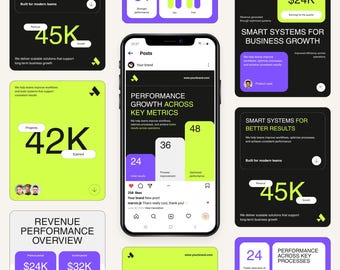 Paquete de plantillas de Canva para Instagram: 40 publicaciones e historias editables, kit de redes sociales para empresas, plantillas de contenido modernas.