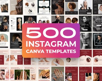 Paquete de 500 plantillas de Instagram para negocios de belleza, peluquería, salones de uñas, kit de redes sociales, publicaciones e historias editables.