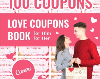 Libro de cupones de amor romántico: 100 cupones, plantilla editable de Canva (descarga en PDF)