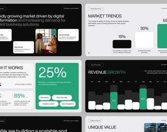 Plantilla moderna de Canva para presentaciones de negocios y diapositivas para startups.