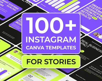 Más de 100 plantillas de Canva para historias de Instagram (1080x1920) - Kit de contenido empresarial, plantillas editables para redes sociales para coaches, startups y marcas.