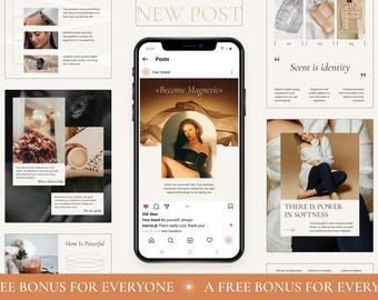 50 plantillas de publicaciones de Instagram para Canva / 1080x1350 vertical / Marca neutra elegante