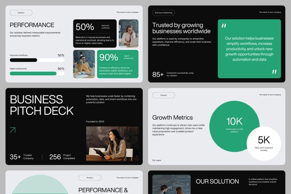 Business Pitch Deck Canva Template, Modern Startup Presentation, Editable Slides, Marketing & Investor