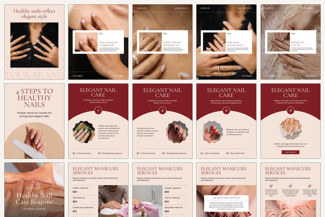 Nail Salon Instagram Carousel Templates for Canva | Manicure Social ...
