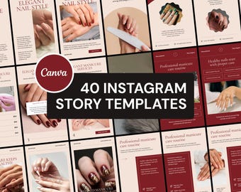 Plantillas para historias de Instagram de salones de uñas en Canva - Kit de redes sociales para belleza y manicura