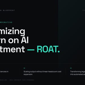 May include: A black digital document titled The AI Automation Blueprint, featuring the text Maximizing Return on AI Investment — ROAT. It includes three numbered sections detailing the elimination of structural inefficiencies, scaling output, and transforming legacy operational bottlenecks.