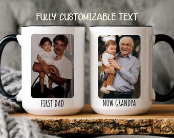 First Dad Now Grandpa Mug, Personalized Grandpa Mug with Photos, Pregnancy Announcement Gift for Grandpa