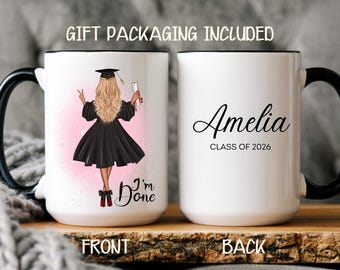 Personalized Graduation Mug Girl Custom Hair Graduate Gift Class 2026 Coffee Mug Custom Name Grad Gift for Her Daughter Student