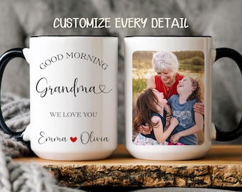 Personalized Grandma Mug with Photo, Custom Grandma Coffee Mug, Gift for Grandma from Grandkids, Photo Mug