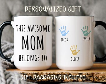 Custom Mom Mug With Kids Names, This Awesome Mom Belongs To Custom Names Cup, Mother Gift Coffee Mug, Personalized Family Mug