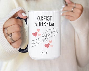 Our First Mother’s Day Mug 2026, Personalized Mom Gift, Baby Hand Mug, New Mom Coffee Cup, Custom Mothers Day Gift