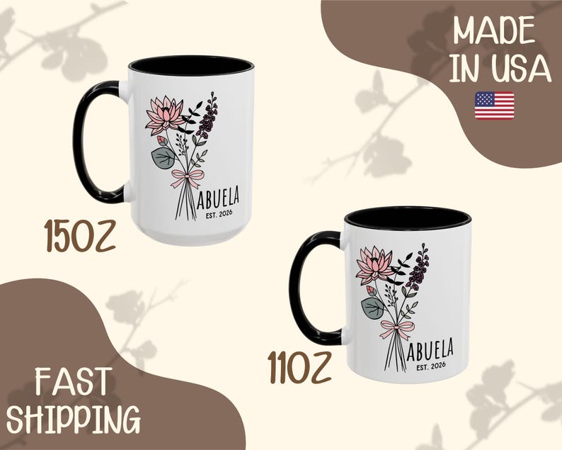 taza 11oz 15oz abuela personalizada floral mug