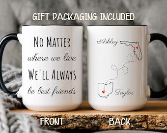Long Distance Best Friend Mug Personalized States Gift, Custom Friendship Coffee Cup, Moving Away Present
