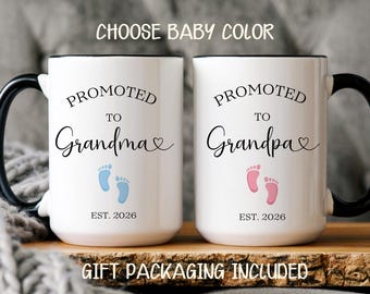 Personalized Grandma Grandpa Mug Set, Baby Announcement Gift, Est. 2026