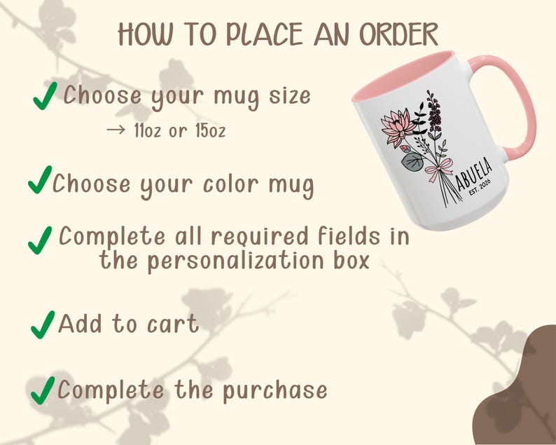 como ordenar taza personalizada abuela birth flower mug