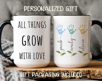 Personalized Mom Grandma Mimi Mug, Custom Kids Names & Handprints