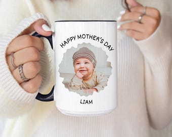 Personalized Mother’s Day Photo Mug, Custom Baby Picture Coffee Mug for Mom, Mama Gift from Child, First Mother’s Day Mug