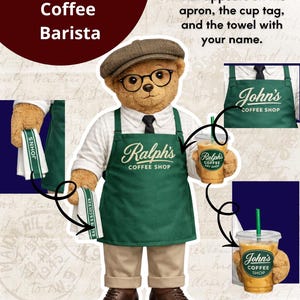 Personalized Coffee Shop Bear Printable, Custom Name Teddy Barista, Ralph's Inspired Decor (Digital Download)