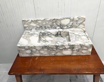 Calacatta Monet Marble Wall Mounted Sink with Backsplash, Luxury Floating Bathroom Vanity Stone Sink