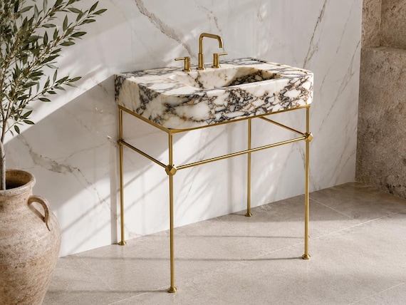 Gold Metal Vanity Sink Stand for 16x24 Vessel Sink, Gold Metal Plating Bathroom Console Base, Luxury Sink Support Frame
