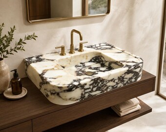 Lavabo en marbre Calacatta Viola 30 po. Lavabo de salle de bain en pierre de luxe, Lavabo arrondi, Lavabo en marbre fait main