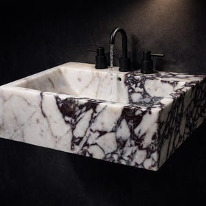 Calacatta Viola Marble Sink, Wall Mounted Bathroom Sink, Luxury Natural Stone Basin, Handmade Designer Vanity Sink, Custom Size