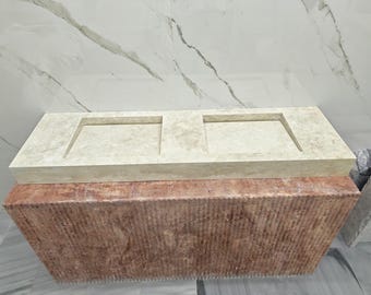 Custom Double Travertine Sink 140x40x10cm / 55"x15.75"x4" - Natural Stone Beige Travertine
