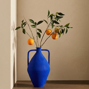 NEW COLLECTION Handmade Majorelle Blue Vase – Moroccan Terracotta with Handles, Blue klein ceramic