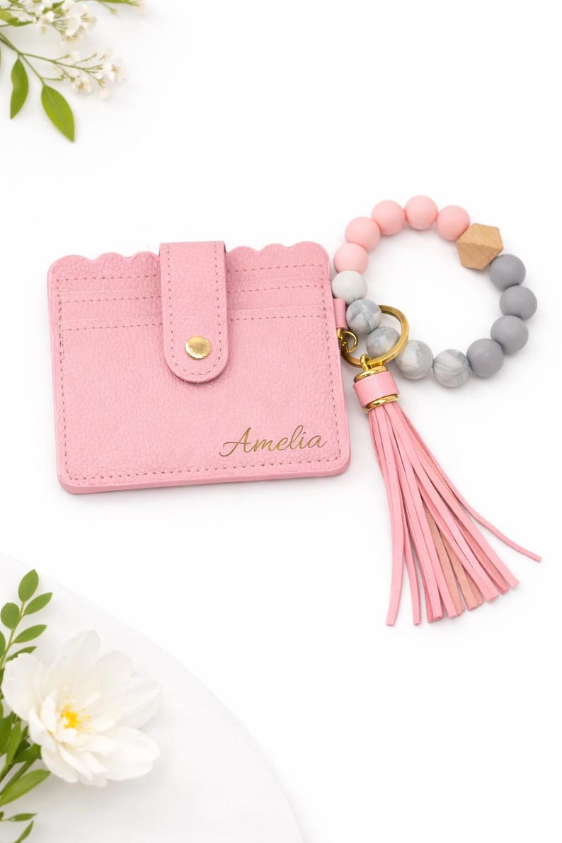 Personalized Wallet Keychain Set, Card Holder Wallet With Beaded ...