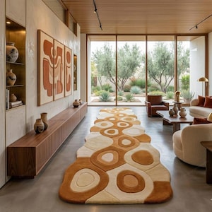 Bubble Circle Runner Rug | Mid-Century Modern | Wool | Hallway Entryway | Custom Size | Handmade
