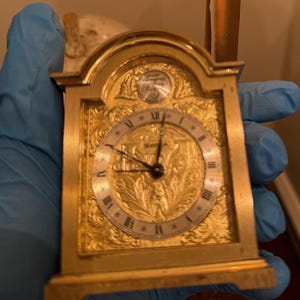 Vintage Swiza Gold tone Brass Clock with Original Papers