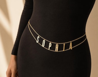 Benutzerdefinierte Name Edelstahl Taille Kette, personalisierte Buchstabe Körperkette Gürtel für Frauen, trendige Taille Schmuck für Alltag Party tragen
