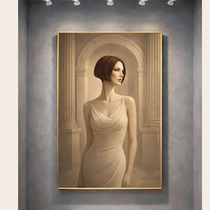 Woman in Arch Portrait Wall Art, Classical Archway Poster, Elegant Female Portrait Print, Neutral Architectural Decor, Minimal Aesthetic Art
