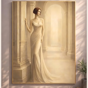 Architectural Wall Art Woman, Classical Arch Poster, Neutral Elegant Art Print, Minimalist Gallery Decor, Printable Beige Aesthetic