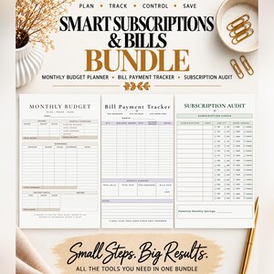 Bill Payment Tracker Printable, Subscription Tracker Audit, Monthly Budget Planner, Bill Due Date Calendar, Expense Organizer PDF Bundle