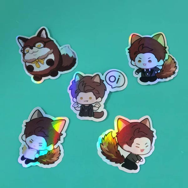 Adesivi Amore e Spazio Profondo, adesivi Chibi Valko, set di 5 simpatici adesivi Gatto Lupo Ragazzo