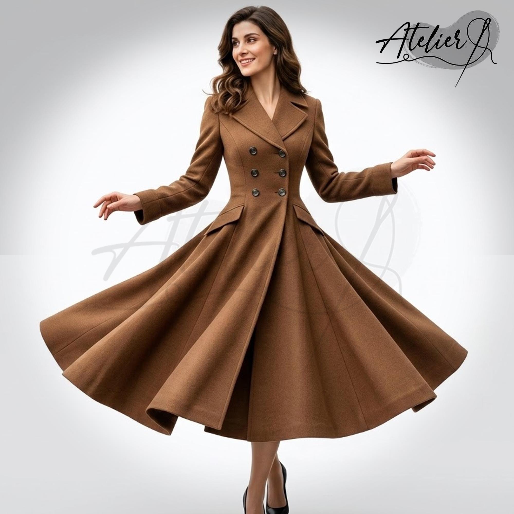 green emerald velvet dress Double Breasted Fit & Flare Trench Coat