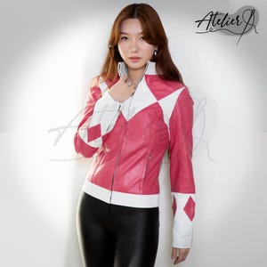 Giacca di pelle Pink Ranger – Cosplay Mighty Morphin, Bomber Diamond anni '90