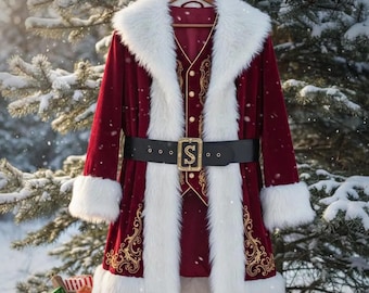 Traje de Papai Noel em Veludo Bordado - Luxo e Requinte - O Traje de Papai Noel Profissional Definitivo