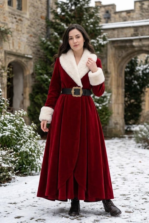 Velvet Wrap Dress, Long Formal Winter Dress, Elegant Christmas Party Outfit, Belted Red Gown