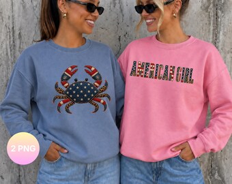 American Girl PNG, 4th Of July Crab Sublimation, Patriotic Beach Shirt, Leopard Flag Crab PNG, Independence Day Digital Download
