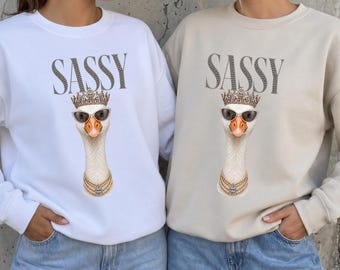 Sassy Goose PNG, Glam Goose Sublimation Design, DTF Transfer, Crown Goose Shirt, Diamond Sunglasses Goose, Funny Goose Digital Download