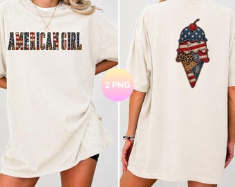 American Girl PNG, 4th Of July Ice Cream Sublimation, Patriotic Girl Shirt, Leopard Flag PNG, Independence Day Digital Download