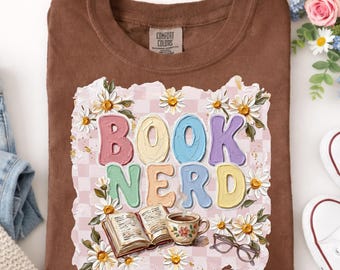 Book Nerd Brushstroke Retro Floral PNG, Bookish Summer T Shirt Design, Book Lover Flower Png, Brush Stroke Paint Png, Sublimation Design