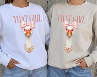 That Girl Goose PNG, Coquette Goose Sublimation Design, DTF Transfer, Pink Bow Goose Shirt, Pearl  Goose, Funny Goose Digital Download