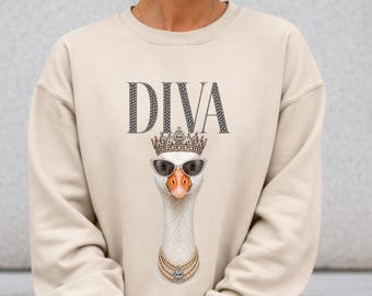 Diva Goose PNG, Glam Goose Sublimation Design, DTF Transfer, Crown Goose Shirt, Diamond Sunglasses Goose, Funny Goose Digital Download